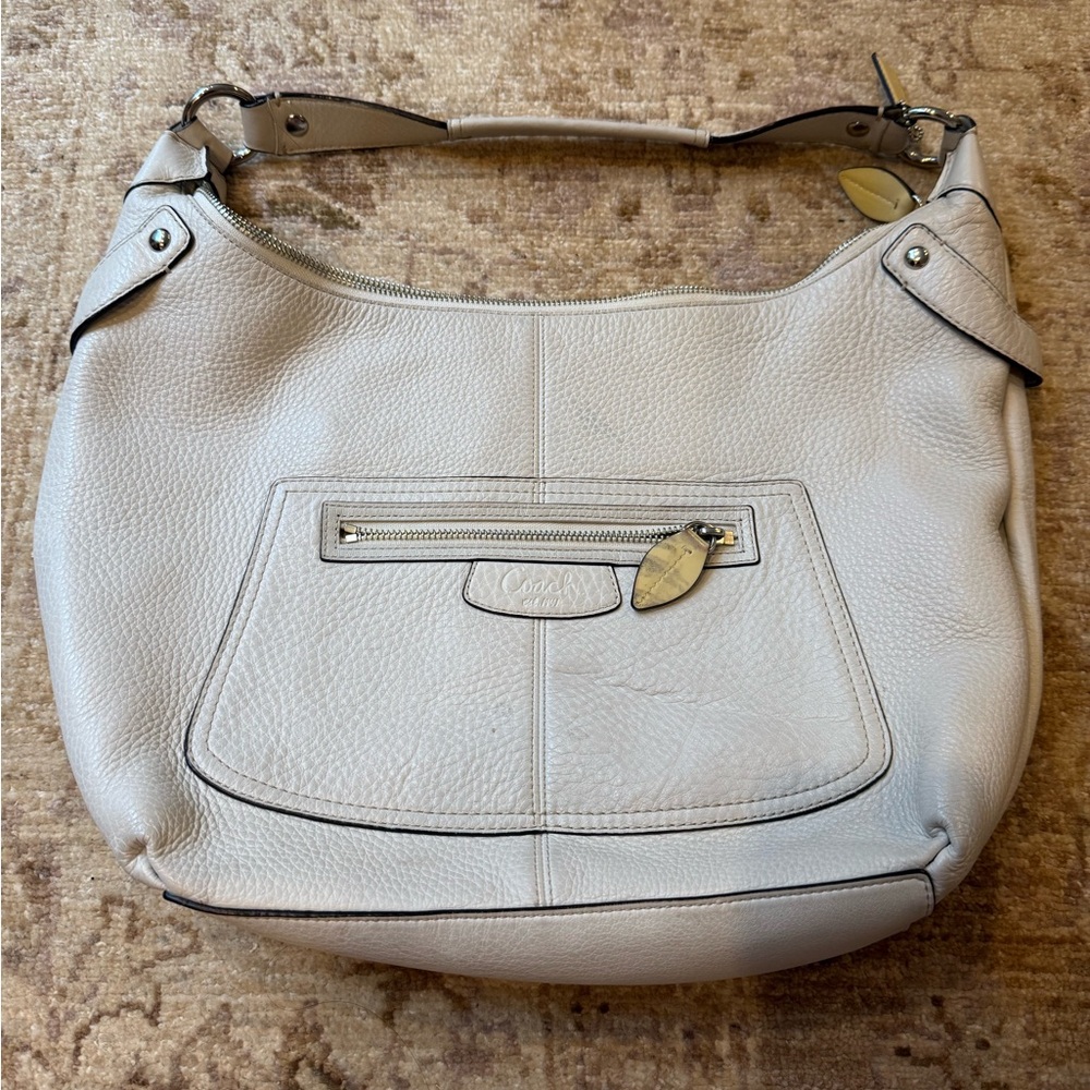 Coach Pebbled Leather Hobo Bag in White